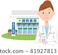 Female pharmacist with a pharmacy and medicine Female pharmacist with a pharmacy and medicine 81927813