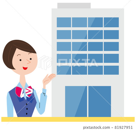 A receptionist woman in her 20s and an office building 81927951