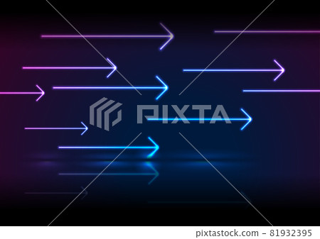 Blue purple neon arrows tech background with reflection Blue purple neon arrows tech background with reflection 81932395