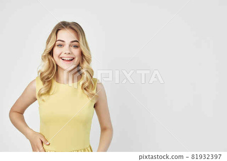 beautiful woman posing attractive look fashion light background Studio beautiful woman posing attractive look fashion light background Studio 81932397