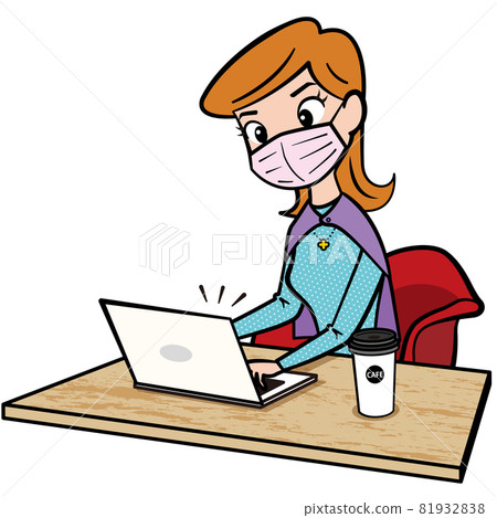 A woman working remotely at an American comics cafe A woman working remotely at an American comics cafe 81932838