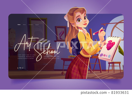 Artist girl paint flowers in art school landing 81933631