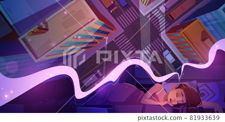 Young woman sleeping on bed seeing night dream 81933639