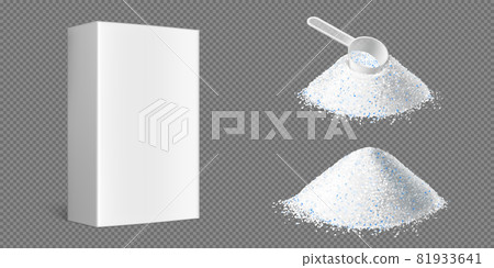 Washing powder piles with measuring scoop and box Washing powder piles with measuring scoop and box 81933641