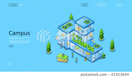Green campus isometric landing page, people work Green campus isometric landing page, people work 81933644