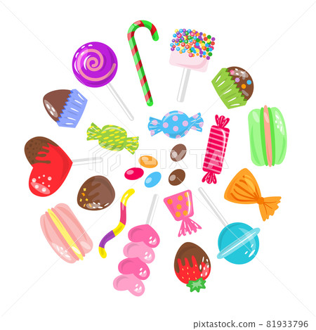 Candy macaroon sweets assorted bonbon colorful set 81933796