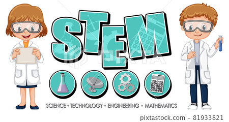 STEM education logo with scientist kids cartoon character 81933821