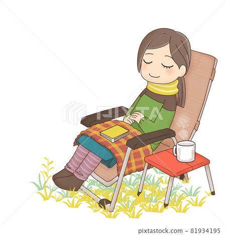 Woman sitting in a camp chair and relaxing Woman sitting in a camp chair and relaxing 81934195