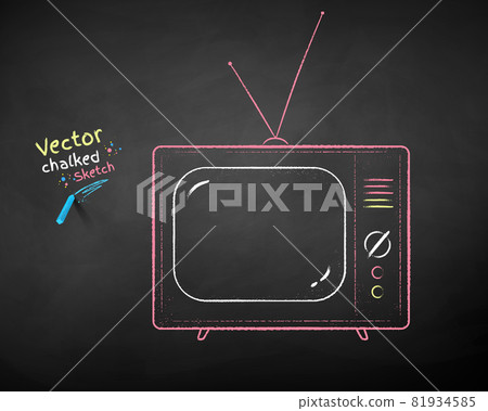 Vector color chalk drawn illustration of old TV Vector color chalk drawn illustration of old TV 81934585