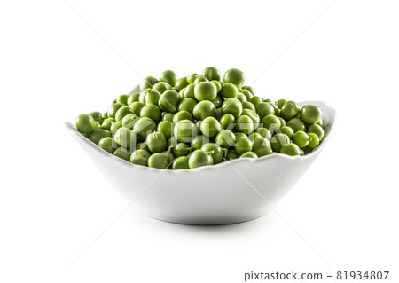 Fresh Green peas in white bowl isolated on white background Fresh Green peas in white bowl isolated on white background 81934807