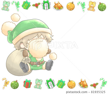 聖誕老人和聖誕框架設置綠色版本 聖誕老人和聖誕框架設置綠色版本 81935325