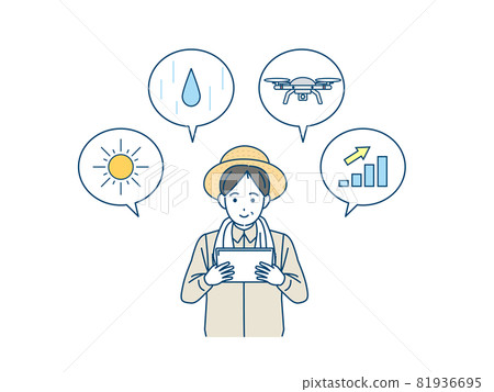 Smart agriculture Precision agriculture Farmer who operates a tablet Male illustration material Smart agriculture Precision agriculture Farmer who operates a tablet Male illustration material 81936695