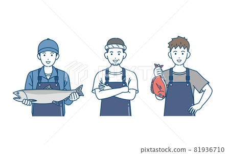 Fisherman fishery male landing salmon harvest illustration material 81936710