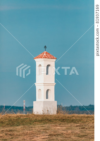 Small chapel on the hill in National Nature Reserve Mohelen Steppe, Czech Republic 81937169
