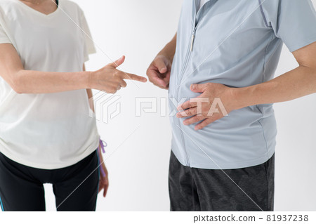 Senior couple sportswear diet worries Senior couple sportswear diet worries 81937238