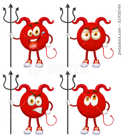 Set of Red Devil cartoon character with facial expression on white background Set of Red Devil cartoon character with facial expression on white background 81938549