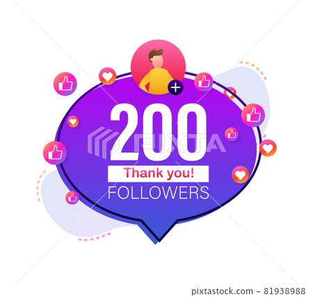 Thank you 200000 followers numbers. Flat style banner. Congratulating multicolored thanks image for net friends likes. Vector illustration. 81938988