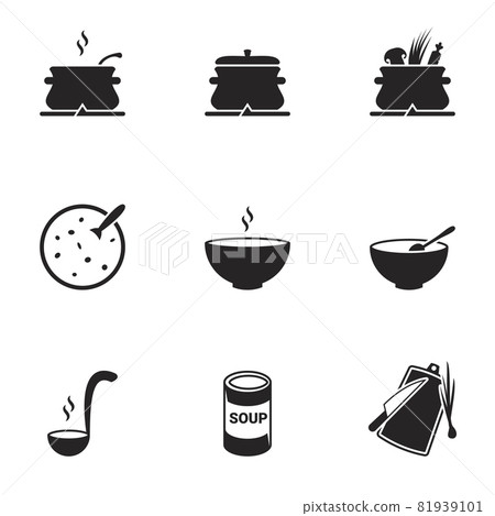 Preparation of soup, soup in a bowl. Set of icons 81939101