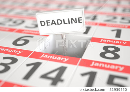 DEADLINE plate on January 7 in a calendar, 3d rendering 81939550