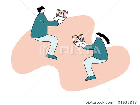 Illustration of men and women making remote calls 81939888