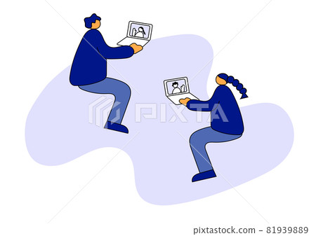 男人和女人打遠程電話的插圖 男人和女人打遠程電話的插圖 81939889