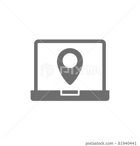 Laptop with destination mark, navigator, geolocation grey icon. 81940441