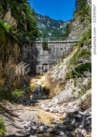 The Theresienklause in the upper part of the gorge Almbachklamm in the Berchtesgaden Land in Bavaria, Germany 81940907