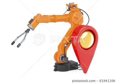 Mechanical arm with map pointer. 3D rendering Mechanical arm with map pointer. 3D rendering 81941106