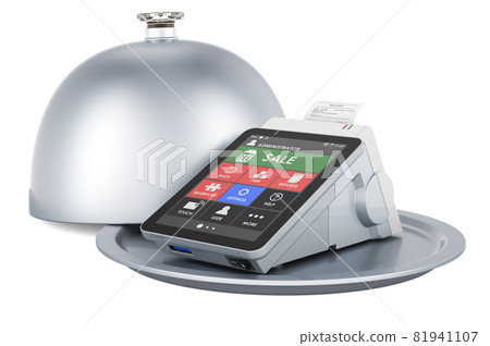 Restaurant cloche with online cash register, 3D rendering Restaurant cloche with online cash register, 3D rendering 81941107