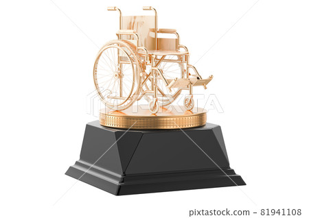 Manual wheelchair golden award concept. 3D rendering Manual wheelchair golden award concept. 3D rendering 81941108
