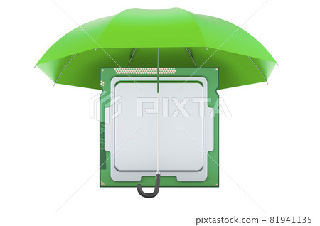 CPU computer processor unit under umbrella. Security and protection concept, 3D rendering 81941135
