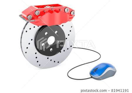 Car disc brake with computer mouse. 3D rendering Car disc brake with computer mouse. 3D rendering 81941191