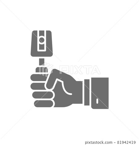 Hand with instrument for eye examination grey icon. Hand with instrument for eye examination grey icon. 81942419