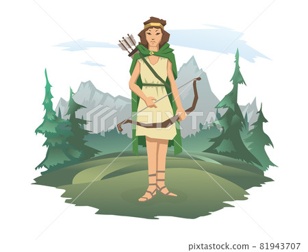 cartoon hunter with bow and arrow