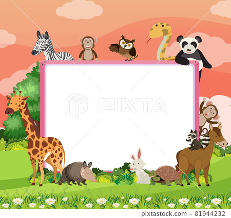 Empty banner with various wild animals in the... - Stock Illustration ...