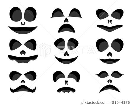 Scary faces set isolated on white background. Halloween pumpkin faces. Ghost face collection. Design for posters, banners and promotional items. Vector illustration 81944376