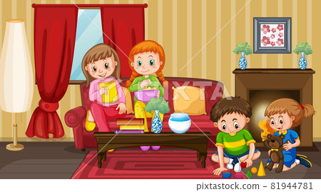 Scene with children cartoon character in the room Scene with children cartoon character in the room 81944781
