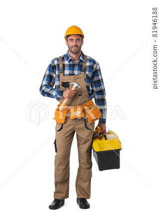 Construction worker with tool-belt 81946188