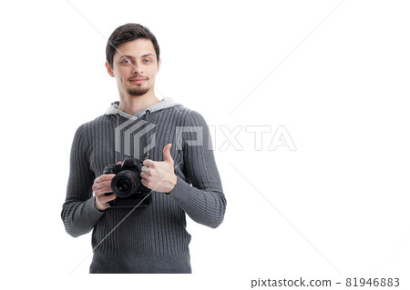 successful professional photographer use DSLR digital camera and 81946883