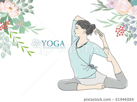 Young woman in yoga pose and flower frame 81946884