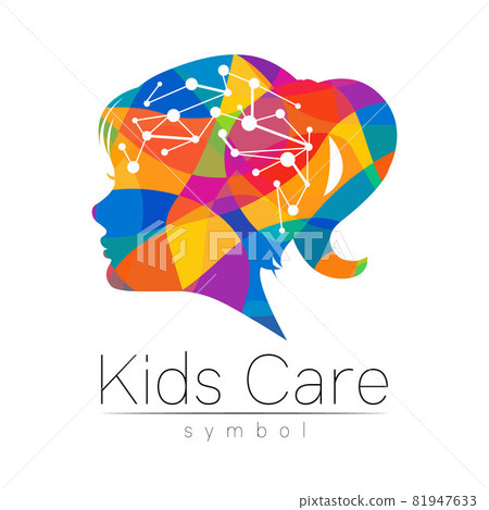 Modern Vector Logo Girl head in Rainbow Color . Logotype sign of Psychology. Profile Human. Creative style. Symbol in vector. Design concept. 81947633