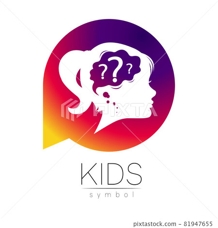 Modern logotype head with question inside brain . Logo sign of Psychology. Profile Human. Creative style. Symbol in vector. Design concept. Violet color isolated on white. Icon for web. 81947655