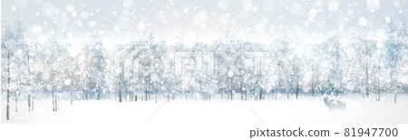 Vector  snow,  winter scene with deer and  forest background.. Winter landscape. 81947700