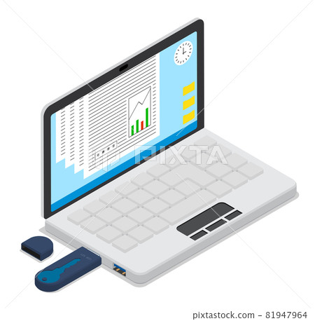 isometric open portable notebook. with USB stick for digital signature. Secure contract conclusion electronically. Modern technology. 3d vector on white background isometric open portable notebook. with USB stick for digital signature. Secure contract conclusion electronically. Modern technology. 3d vector on white background 81947964