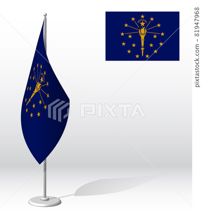 flag of american state of Indiana on flagpole for registration of solemn event. Day of state of Indiana. Realistic 3D vector on white 81947968