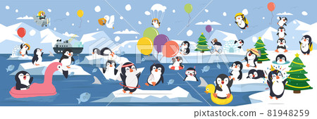 North pole Arctic family penguins activities with different emotions and poses 81948259