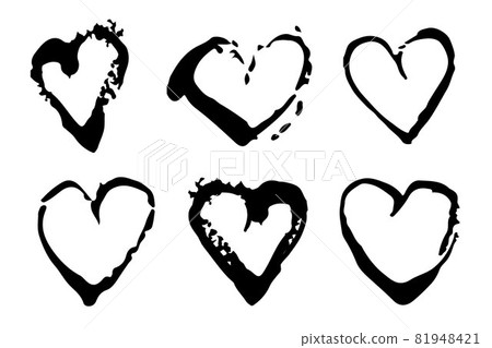Vector Set of Brush Heart Love Black color on white background. Hand painted grange elements. Ink drawing. Dirty artistic design . Place for text, quote, information, company name. Vector Set of Brush Heart Love Black color on white background. Hand painted grange elements. Ink drawing. Dirty artistic design . Place for text, quote, information, company name. 81948421