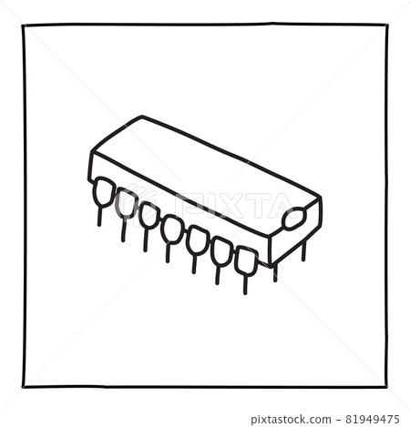 Doodle chip package icon or logo, hand drawn with thin black line. 81949475