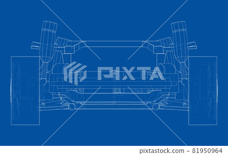 Electric Car Chassis with battery. Vector 81950964