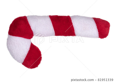 Plush candy cane on white background. 81951339